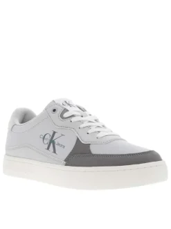 Baskets basses tennis en cuir grises avec lacets plats et logos