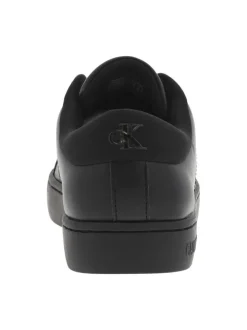 Baskets basses tennis en cuir noires avec lacets plats et logos