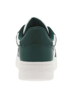 Baskets basses tennis en cuir vertes et blanches avec des lacets plats