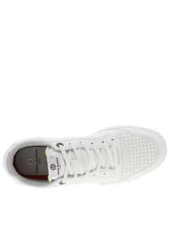 Baskets basses tennis en simili cuir blanc à semelle plate ton sur ton et lacets plats élastiqués