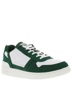 Baskets basses tennis T-Clip Leather en cuir blanches vertes à lacets plats