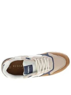 Baskets beiges à semelle à talon plat avec un logo en relief sur le côté