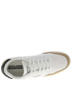Baskets blanches à talon plat avec des lacets et logo brodé sur le côté