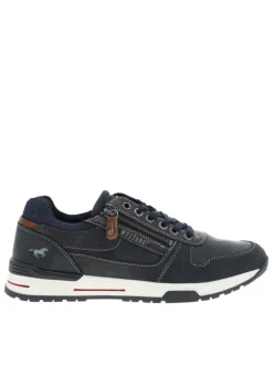 Baskets bleu marine à talon plat avec des lacets et un zip latéral