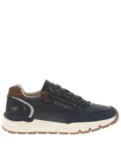 Baskets bleu marine à talon plat avec des lacets et un zip latéral