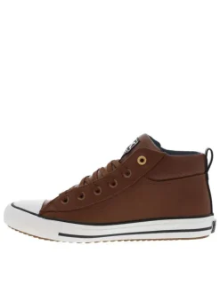Baskets cognac à lacets plats avec contrefort renforcé et semelle à reliefs
