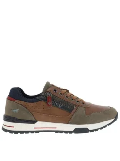 Baskets cognac à talon plat avec des lacets et un zip latéral
