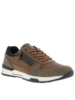 Baskets cognac à talon plat avec des lacets et un zip latéral