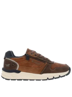 Baskets cognac à talon plat avec des lacets et un zip latéral