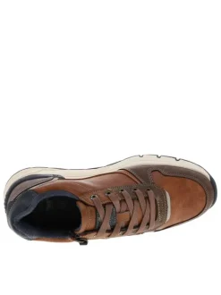 Baskets cognac à talon plat avec des lacets et un zip latéral