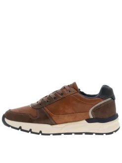 Baskets cognac à talon plat avec des lacets et un zip latéral