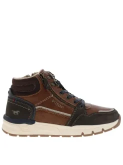 Baskets cognac à talon plat avec des lacets et un zip latéral