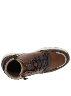 Baskets cognac à talon plat avec des lacets et un zip latéral