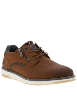 Baskets cognac à talon plat avec lacets et zip latéral décoratif