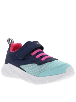Baskets de sport marines en Mesh à talon plat avec bande auto-agrippante et lacets élastiqués