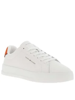 Baskets en cuir blanches avec lacets plats et empiècement en daim