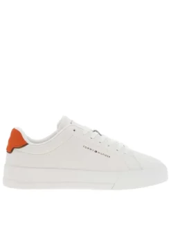Baskets en cuir blanches avec lacets plats et empiècement en daim