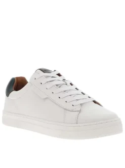 Baskets en cuir blanches avec un empiècement en cuir émeraude au talon
