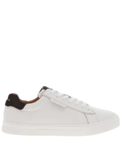 Baskets en cuir blanches avec un empiècement en daim chocolat au talon
