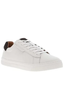 Baskets en cuir blanches avec un empiècement en daim chocolat au talon