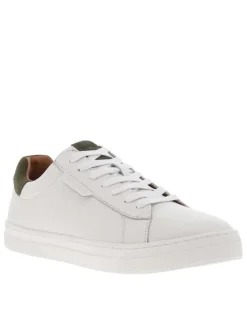 Baskets en cuir blanches avec un empiècement en daim kaki au talon