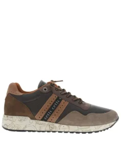 Baskets en cuir café avec un talon plat imprimé à fermeture slip-on