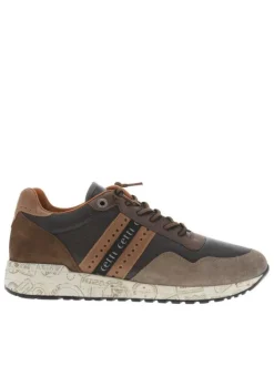 Baskets en cuir café avec un talon plat imprimé à fermeture slip-on