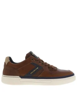Baskets en cuir cognac à semelle blanche avec lacets plats marrons