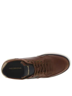 Baskets en cuir cognac à semelle blanche avec lacets plats marrons