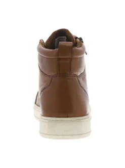 Baskets en cuir cognac à talon plat et à lacets et zip latéral avec tirette