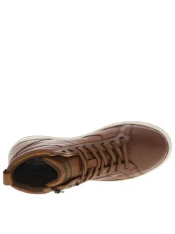 Baskets en cuir cognac à talon plat et à lacets et zip latéral avec tirette
