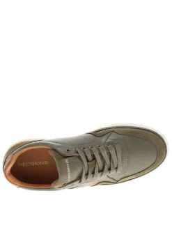 Baskets en cuir kaki avec empiècements effet daim et semelle à talon plat