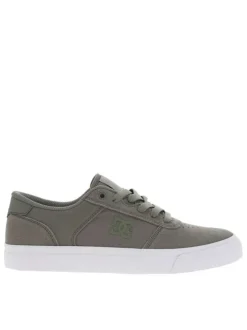 Baskets en cuir kakis avec le logo à semelle plate blanche et à lacets plats