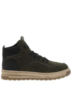 Baskets en cuir kaki à talon plat avec des lacets et un zip latéral