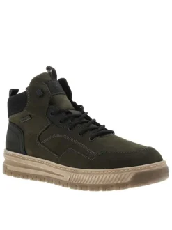 Baskets en cuir kaki à talon plat avec des lacets et un zip latéral