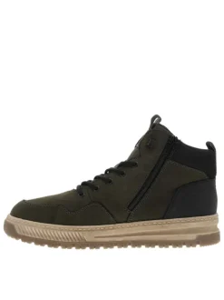 Baskets en cuir kaki à talon plat avec des lacets et un zip latéral