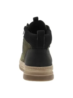 Baskets en cuir kaki à talon plat avec des lacets et un zip latéral
