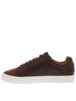 Baskets en cuir marron à talon plat avec une languette en daim