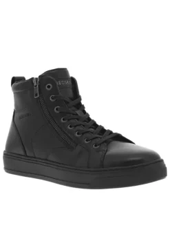 Baskets en cuir noires à talon plat et à lacets et zip latéral