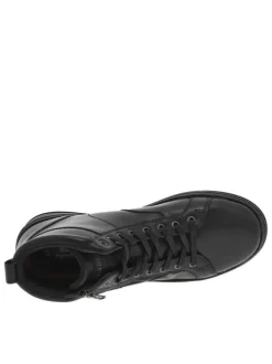 Baskets en cuir noires à talon plat et à lacets et zip latéral