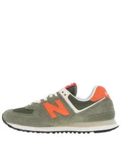 Baskets en cuir nubuck kaki à talon plat avec le logo de la marque