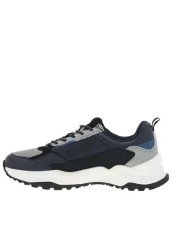 Baskets en partie en cuir nubuck marine à semelle semi-compensée et lacets ronds