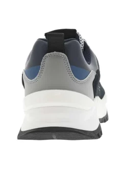 Baskets en partie en cuir nubuck marine à semelle semi-compensée et lacets ronds