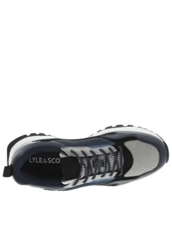 Baskets en partie en cuir nubuck marine à semelle semi-compensée et lacets ronds