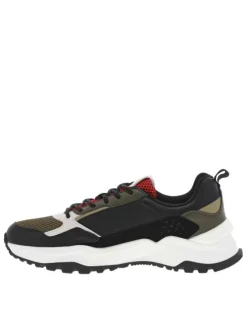 Baskets en partie en cuir nubuck olive à semelle semi-compensée et lacets ronds