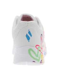 Baskets en simili cuir blanc et multicolore à semelle compensée et lacets plats