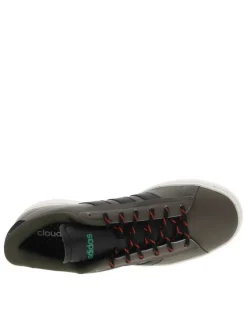 Baskets en simili cuir kaki à soufflet rainuré et lacets rando à détails rouges