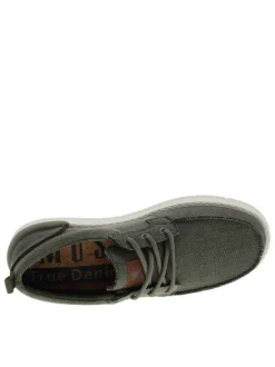 Baskets kaki à talon plat avec des lacets ronds et un logo embossé au talon
