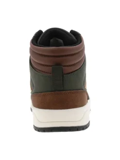 Baskets kaki à talon plat semi-montantes avec des empiècements noirs et marron