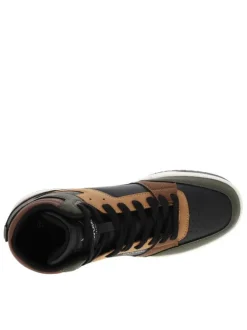 Baskets kaki à talon plat semi-montantes avec des empiècements noirs et marron